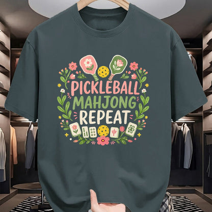 Funny Pickleball Shirt, Pickleball Lover Unisex T-Shirt/Hoodie/Sweatshirt HLT00 - Women's Pickleball Mahjong Repeat Funny Game Lover Men Women V-Neck T-Shirt