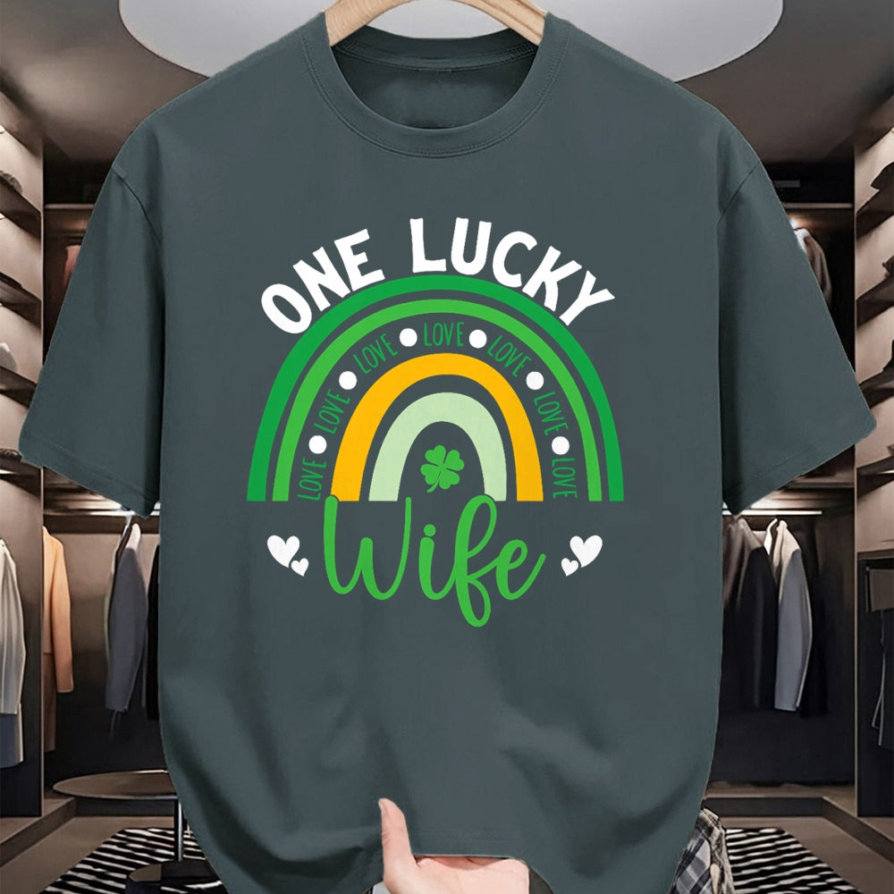 Best Wife Shirt, Wife and Husband Unisex T-Shirt/Hoodie/Sweatshirt HLT00 - Gift for wife T shirt, lucky wife   Womens One Lucky Wife Boho Rainbow Irish Saint Patrick's Day Tan (1)