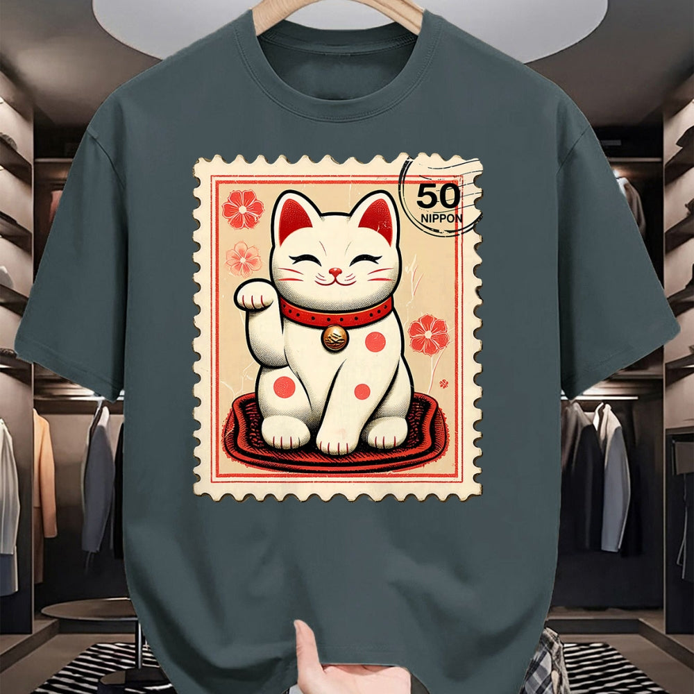 Cat Love Shirt, Funny Cat Lover Gift UnisexT-Shirt/Hoodie/Sweatshirt HLT00 - Maneki Neko Japanese Kawaii Lucky Cat Stamp Retro Aesthetic T-Shirt