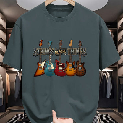 Guitar Lover Shirt, Funny Guitar UnisexT-Shirt/Hoodie/Sweatshirt HLT00 - Strings Before Thing Funny Men Vintage Acoustic Guitar Music T-Shirt