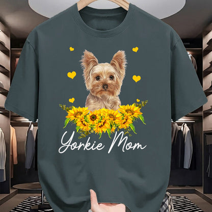 Dog Love Shirt, Dog Lover Gift T-Shirt/Hoodie/Sweatshirt HLT00 - Womens Sunflower Yorkie Mom Dog Lover T-Shirt
