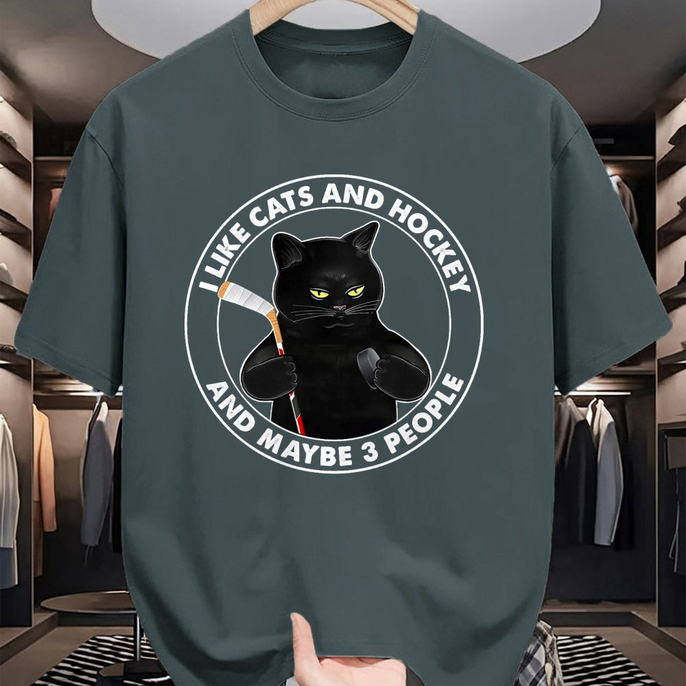 Cat Love Shirt, Funny Cat Lover Gift UnisexT-Shirt/Hoodie/Sweatshirt HLT00 - I Like Cats and Hockey and Maybe 3 People Funny Black Cats T-Shirt, Men, Black, 3X-Large