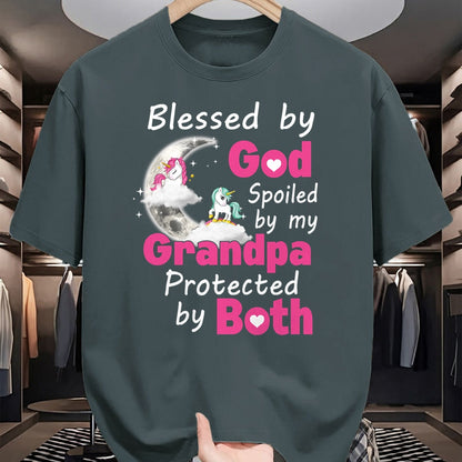 Best Wife Shirt, Wife and Husband Unisex T-Shirt/Hoodie/Sweatshirt HLT00 - Blessed By God Spoiled By My Grandpa Protected By Both T-Shirt