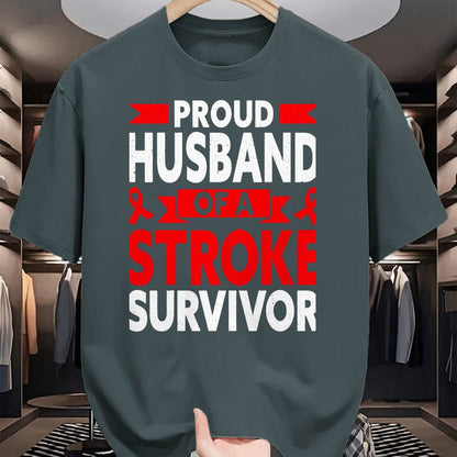 Best Husband Shirt, Wife and Husband Unisex T-Shirt/Hoodie/Sweatshirt HLT00 - Proud Husband of A Stroke Survivor Red Ribbon Support T-Shirt, Men, Heather Blue, 4X-Large