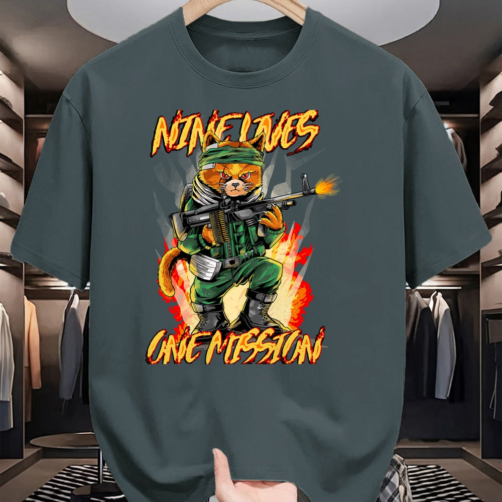 Cat Love Shirt, Funny Cat Lover Gift UnisexT-Shirt/Hoodie/Sweatshirt HLT00 - Nine Lives One Mission Cat with M60 Machine Gun Graphic T-Shirt