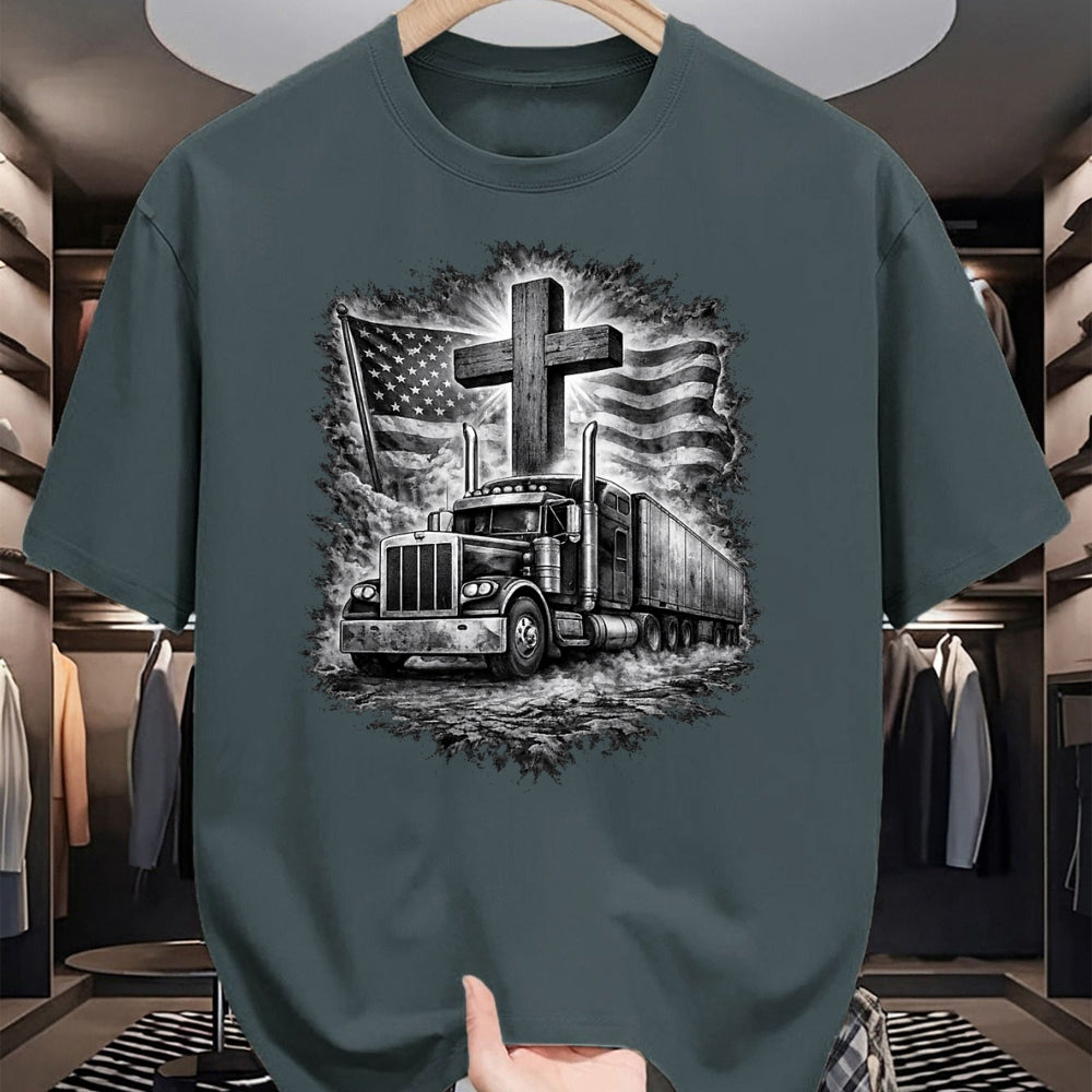 Best Truck Driver Life Shirt, Funny Trucker UnisexT-Shirt/Hoodie/Sweatshirt HLT00 - Trucker Patriotic American Flag Christian Cross Semi Truck T-Shirt