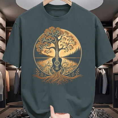 Guitar Lover Shirt, Funny Guitar UnisexT-Shirt/Hoodie/Sweatshirt HLT00 - Acoustic Guitar Tree by the Lake Roots Nature Music T-Shirt