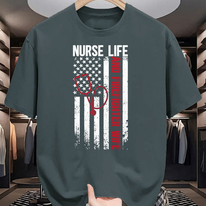 Funny Nurse Shirt, Nurse Unisex T-Shirt/Hoodie/Sweatshirt HLT00 - Nurse Life And Firefighter Wife Nurse Fire Wife Nurse Long Sleeve T-Shirt