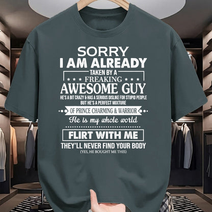 Best Wife Shirt, Wife and Husband Unisex T-Shirt/Hoodie/Sweatshirt HLT00 - Sorry I Am Already Taken By A Freaking Awesome Guy Husband T-Shirt (4)