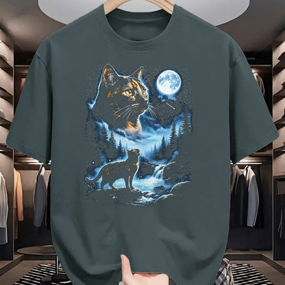 Cat Love Shirt, Funny Cat Lover Gift UnisexT-Shirt/Hoodie/Sweatshirt HLT00 - Tortoiseshell Cat Howling At Moon Celestial Parody Design T-Shirt, Men, Black, 3X-Large
