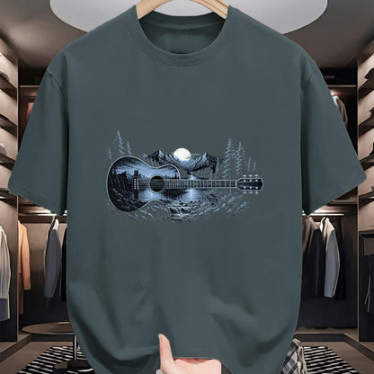 Guitar Lover Shirt, Funny Guitar UnisexT-Shirt/Hoodie/Sweatshirt HLT00 - Mountain Nature Scene Acoustic Guitar Men Women Guitarist T-Shirt
