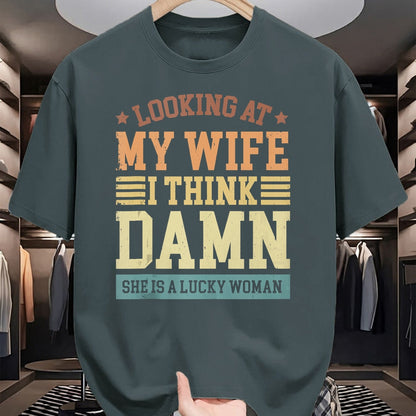 Best Wife Shirt, Wife and Husband Unisex T-Shirt/Hoodie/Sweatshirt HLT00 - Gift for wife T shirt, lucky wife   Looking At My Wife I Think Damn She Is A Lucky Woman Tank Top