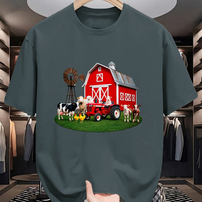 Best Farmer Life Shirt, Funny Farmer UnisexT-Shirt/Hoodie/Sweatshirt HLT00 - Red Barn Tractor with Farm Animals Country Living T-Shirt