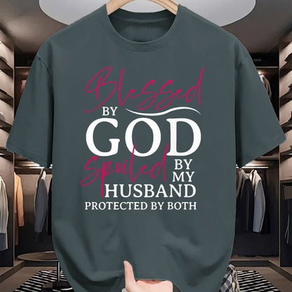 Best Wife Shirt, Wife and Husband Unisex T-Shirt/Hoodie/Sweatshirt HLT00 - Gift for wife T shirt, spoiled wife   Blessed By God Spoiled By My Husband Wife Mother Christian T-S