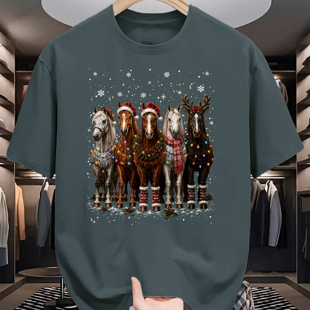 Best Horse Lover Shirt , Funny Horse UnisexT-Shirt/Hoodie/Sweatshirt HLT00 - Christmas Horses Santa Hat Lights Pajama Xmas Horse Lover T-Shirt
