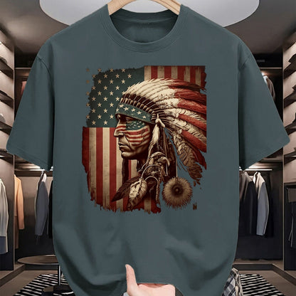 Native American T-Shirts, Vintage Native American Unisex T-Shirt/Hoodie/Sweatshirt HLT00 - Native American Indian Chief American USA Flag (1)