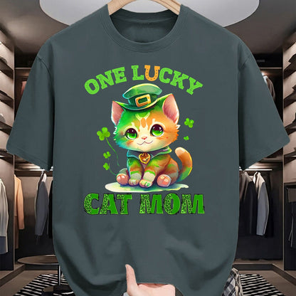 Gift for Mom Shirt, Funny Mom Unisex T-Shirt/Hoodie/Sweatshirt HLT00 - One Lucky Cat Mom St Patrick's Day Irish Lucky Cat Shamrock T-Shirt