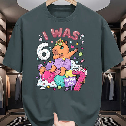 Cute Capybara Shirt, Funny Capybara Unisex T-Shirt/Hoodie/Sweatshirt HLT00 - I was 6 Now I_m 7 Capybara Girl 6 7 Birthday T-Shirt