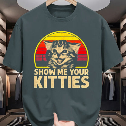 Cat Love Shirt, Funny Cat Lover Gift UnisexT-Shirt/Hoodie/Sweatshirt HLT00 - Show me Your Kitties Cat Lover Retro Vintage Sunset T-Shirt, Men, Black, 3X-Large