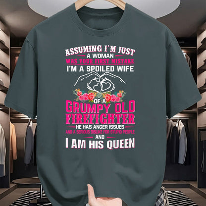 Best Wife Shirt, Wife and Husband Unisex T-Shirt/Hoodie/Sweatshirt HLT00 - Gift for wife T shirt, spoiled wife   I'm A Spoiled Wife Grumpy Old Firefighter - Firefighter Wife P