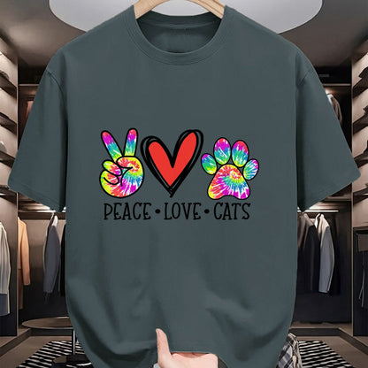 Cat Love Shirt, Funny Cat Lover Gift UnisexT-Shirt/Hoodie/Sweatshirt HLT00 - Peace Love Cats Paws Tie Dye Rainbow Animal Rescue Womens T-Shirt