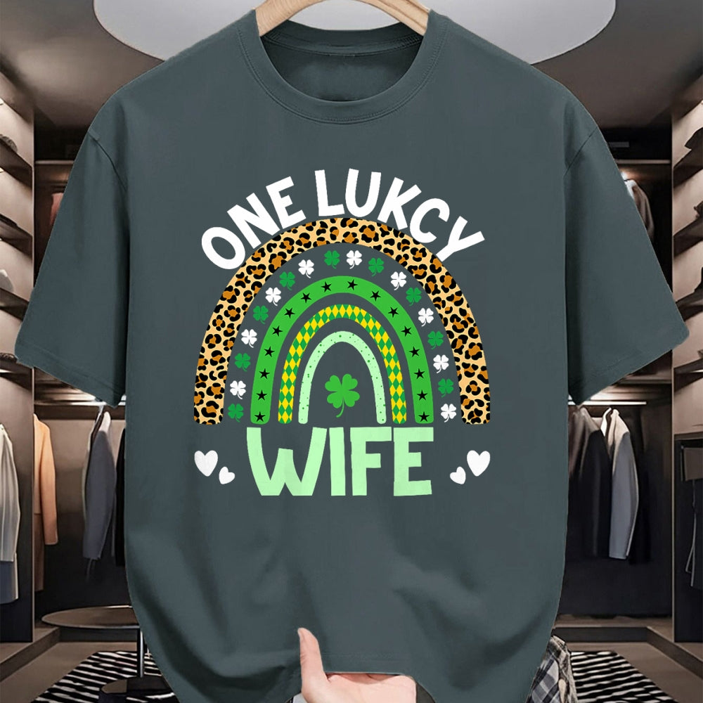 Best Wife Shirt, Wife and Husband Unisex T-Shirt/Hoodie/Sweatshirt HLT00 - Gift for wife T shirt, lucky wife   One Lucky Wife Leopard Rainbow Saint Patrick's Day T-Shirt (1)