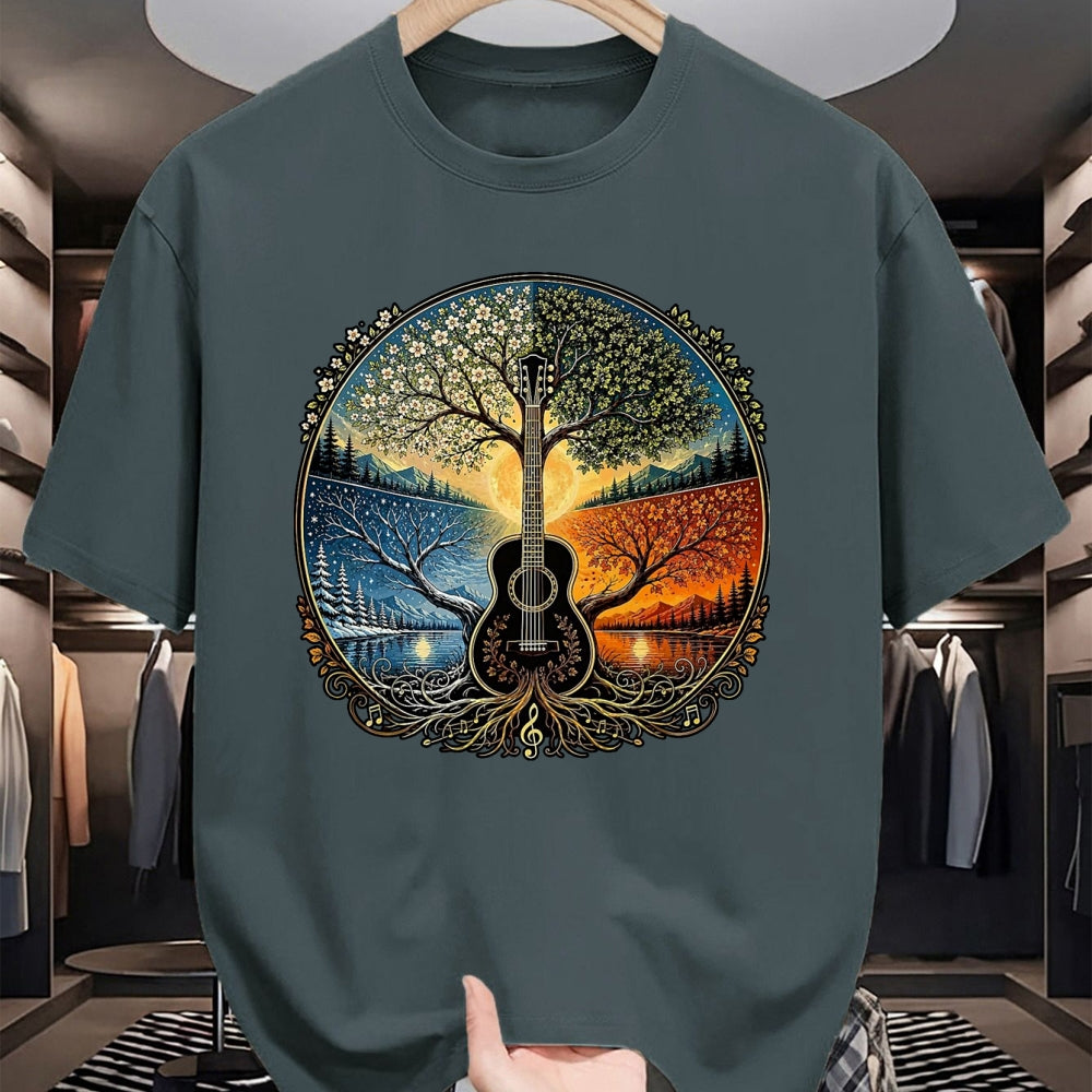 Guitar Lover Shirt, Funny Guitar UnisexT-Shirt/Hoodie/Sweatshirt HLT00 - Acoustic Guitar by the Lake Seasons Nature Music T-Shirt, Men, Black, X-Large