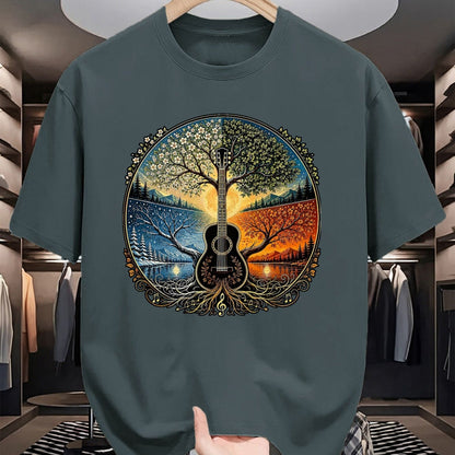 Guitar Lover Shirt, Funny Guitar UnisexT-Shirt/Hoodie/Sweatshirt HLT00 - Acoustic Guitar by the Lake Seasons Nature Music T-Shirt, Men, Black, X-Large