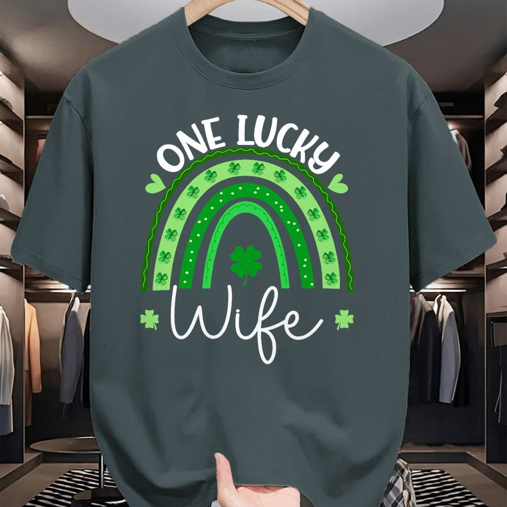 Best Wife Shirt, Wife and Husband Unisex T-Shirt/Hoodie/Sweatshirt HLT00 - Gift for wife T shirt, lucky wife   Womens One Lucky Wife Rainbow Irish St Patricks Day Shamrock Tan (1)