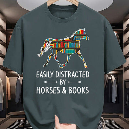 Best Horse Lover Shirt , Funny Horse UnisexT-Shirt/Hoodie/Sweatshirt HLT00 - Easily Distracted By Horses & Books Lover Gift Hare Mare T-Shirt