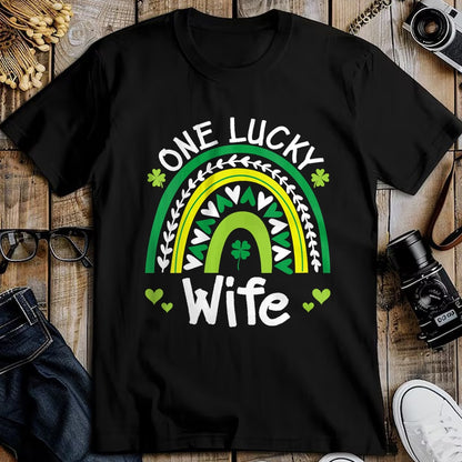 Best Wife Shirt, Wife and Husband Unisex T-Shirt/Hoodie/Sweatshirt HLT00 - Gift for wife T shirt, lucky wife   Womens One Lucky Wife Boho Rainbow St Patricks Day Shamrock V-Ne
