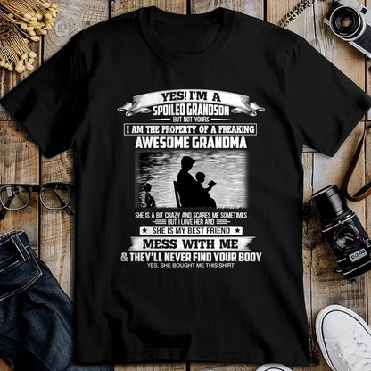 Best Grandma Shirt, Proud Grandma Unisex T-Shirt/Hoodie/Sweatshirt HLT00 - Yes I'm A Spoiled Grandson But Not Yours Property Of Grandma T-Shirt (1)