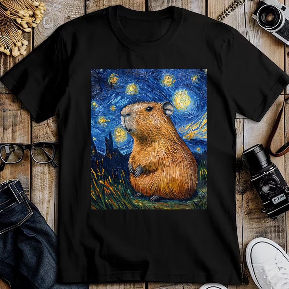 Cute Capybara Shirt, Funny Capybara Unisex T-Shirt/Hoodie/Sweatshirt HLT00 - Capybara Van Gogh Style Starry Night Funny Graphic T-Shirt