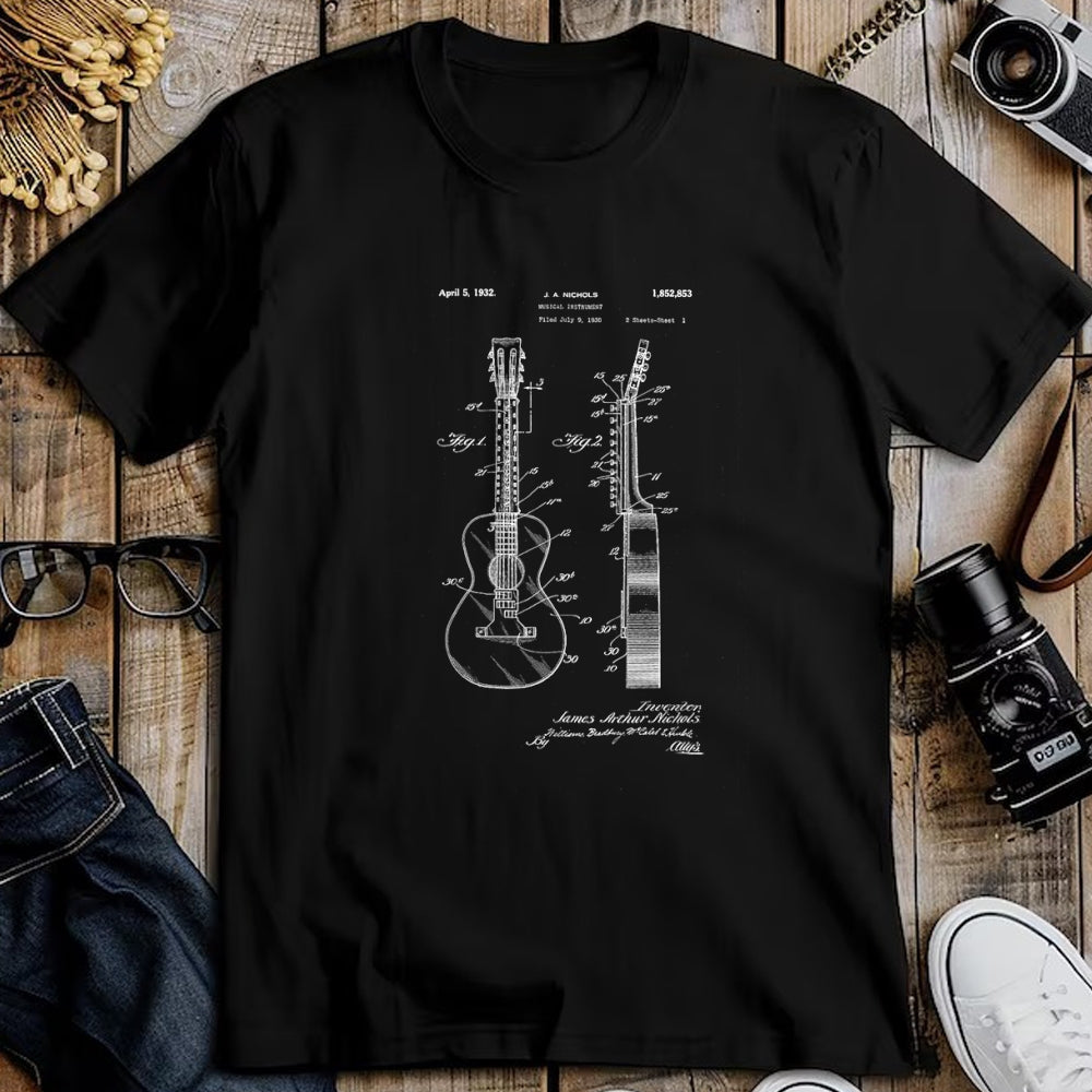 Guitar Lover Shirt, Funny Guitar UnisexT-Shirt/Hoodie/Sweatshirt HLT00 - Acoustic Guitar Vintage Patent Print 1932 T-Shirt - Black, Unisex-Adults, Small, Long Sleeve (1)