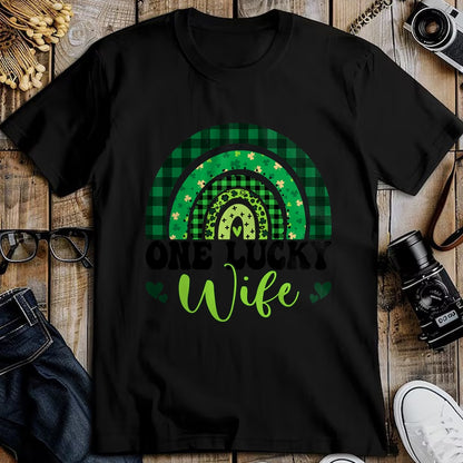 Best Wife Shirt, Wife and Husband Unisex T-Shirt/Hoodie/Sweatshirt HLT00 - Gift for wife T shirt, lucky wife   Womens One Lucky Wife Rainbow Irish St Patricks Day Shamrock Tan