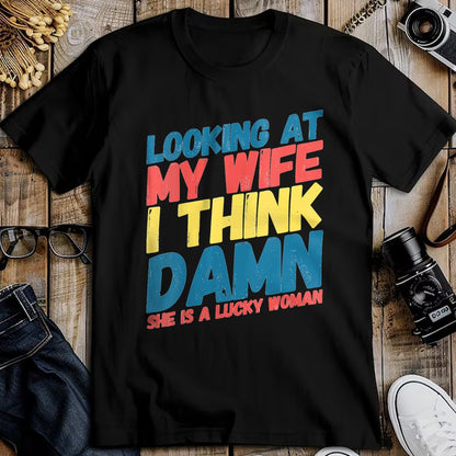 Best Wife Shirt, Wife and Husband Unisex T-Shirt/Hoodie/Sweatshirt HLT00 - Gift for wife T shirt, lucky wife   Womens My Lucky Wife Best Crazy Husband Funny Married Couple V-N