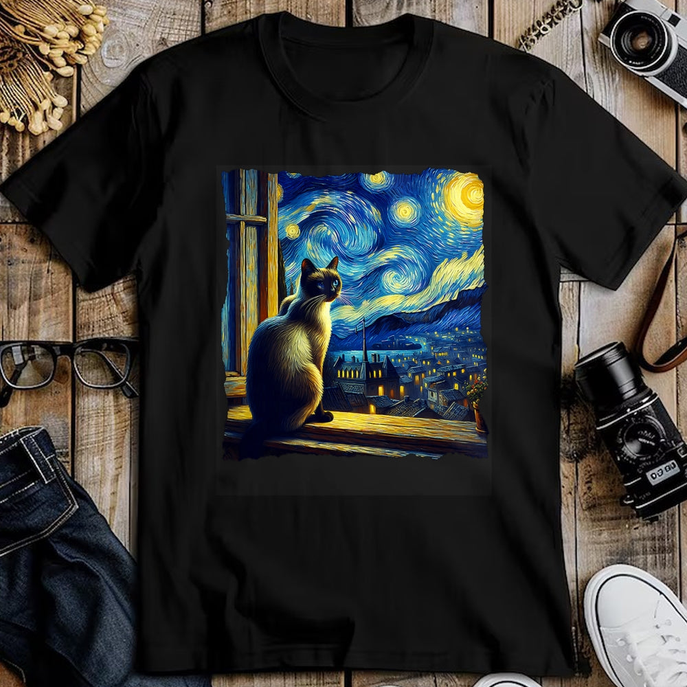 Cat Love Shirt, Funny Cat Lover Gift UnisexT-Shirt/Hoodie/Sweatshirt HLT00 - Cat Siamese Cat Starry Night Siamese T-Shirt