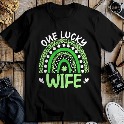 Best Wife Shirt, Wife and Husband Unisex T-Shirt/Hoodie/Sweatshirt HLT00 - Gift for wife T shirt, lucky wife   Womens One Lucky Wife Leopard Rainbow Clover St Patricks Day Tan