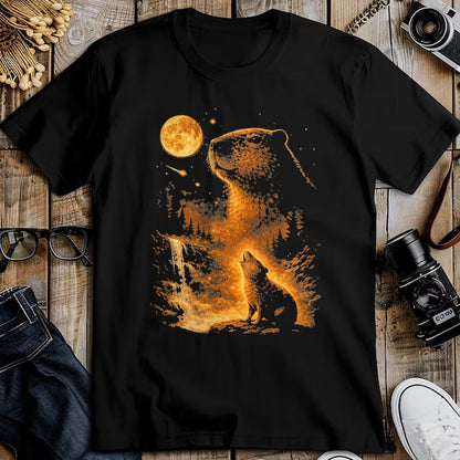 Cute Capybara Shirt, Funny Capybara Unisex T-Shirt/Hoodie/Sweatshirt HLT00 - Vintage Capybara Howling At The Moon Meme 90s Animal Graphic T-Shirt, Men, Black, 3X-Large