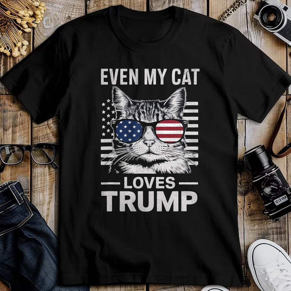 Cat Love Shirt, Funny Cat Lover Gift UnisexT-Shirt/Hoodie/Sweatshirt HLT00 - Cat Sunglasses USA Flag Even My Cat Loves Trump T-Shirt
