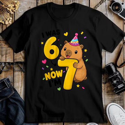 Cute Capybara Shirt, Funny Capybara Unisex T-Shirt/Hoodie/Sweatshirt HLT00 - I was 6 Now Im 7 Capybara 7th Birthday Party Cute 67 T-Shirt