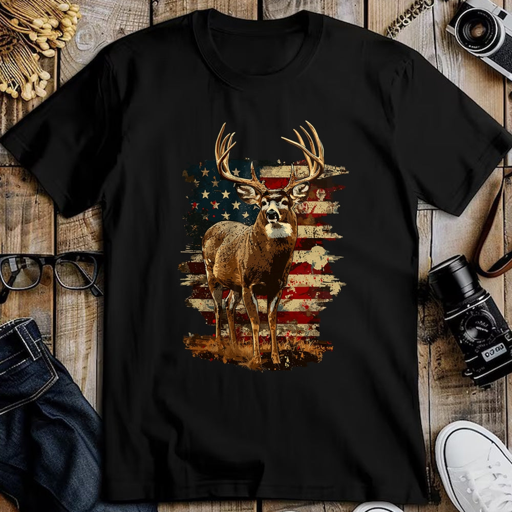 Funny Hunting Shirt, Gift For Hunting Lover Unisex T-Shirt/Hoodie/Sweatshirt HLT00 - Whitetail Buck Deer Hunting 4th of July USA American Flag T-Shirt