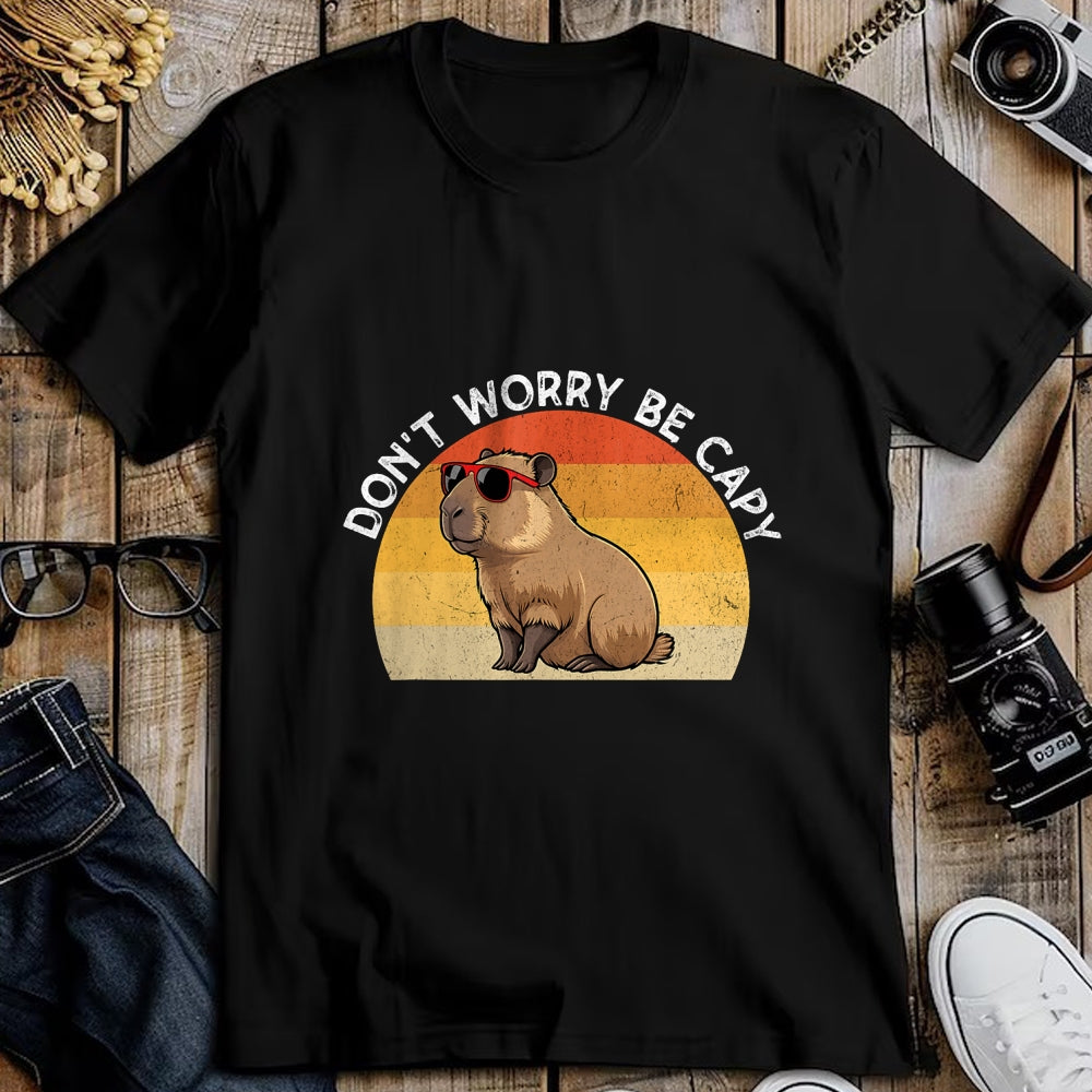 Cute Capybara Shirt, Funny Capybara Unisex T-Shirt/Hoodie/Sweatshirt HLT00 - Don_t Worry Be Capy Retro Capybara T-Shirt