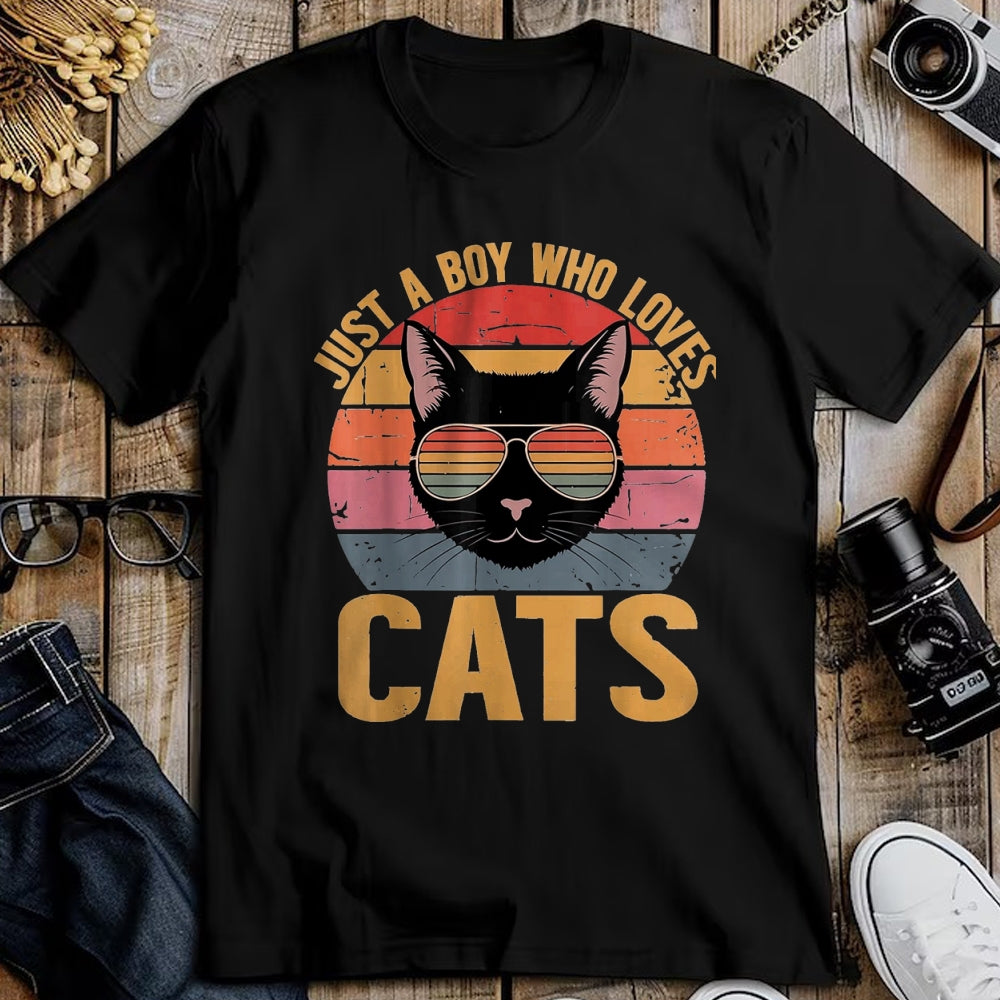 Cat Love Shirt, Funny Cat Lover Gift UnisexT-Shirt/Hoodie/Sweatshirt HLT00 - Just A Boy Who Loves Cats Retro Cat Lover Boys Kids T-Shirt, Youth, Black, Small