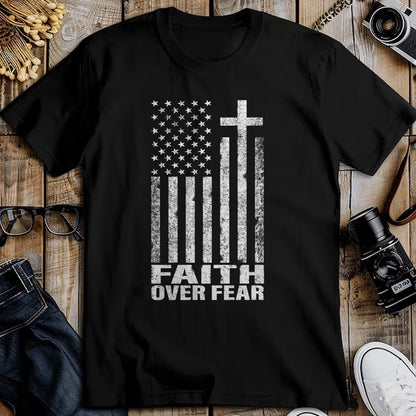 Christian Tee, Christian Faith Unisex T-Shirt/Hoodie/Sweatshirt HLT00 - Faith Over Fear Cool Christian Flag Cross for Men Women Kids Short Sleeve T-Shirt
