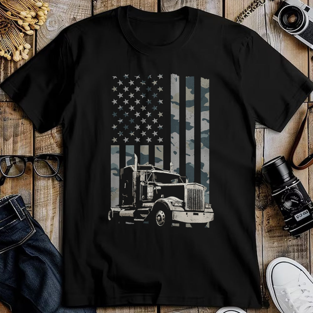 Best Truck Driver Life Shirt, Funny Trucker UnisexT-Shirt/Hoodie/Sweatshirt HLT00 - Trucker American Flag Trucking (Design on Back) Long Sleeve T-Shirt