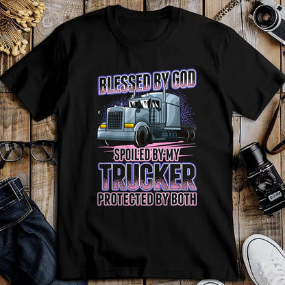 Best Wife Shirt, Wife and Husband Unisex T-Shirt/Hoodie/Sweatshirt HLT00 - Gift for wife T shirt, spoiled wife   Blessed by God Spoiled by my Trucker Funny Trucker Wife T-Shir (1)