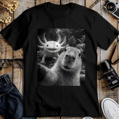 Cute Capybara Shirt, Funny Capybara Unisex T-Shirt/Hoodie/Sweatshirt HLT00 - Capybara Axolotl Selfie T-Shirt