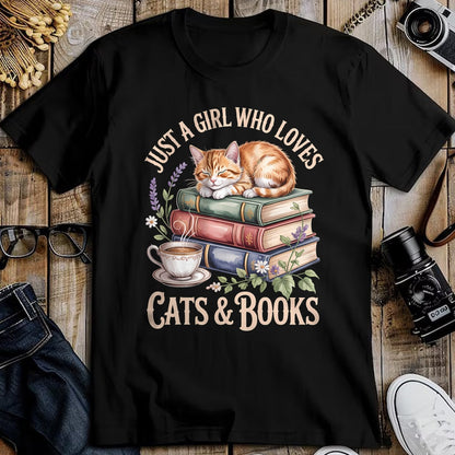 Cat Love Shirt, Funny Cat Lover Gift UnisexT-Shirt/Hoodie/Sweatshirt HLT00 - Just A Girl Who Loves Cats and Books Reading Librarian T-Shirt (1)