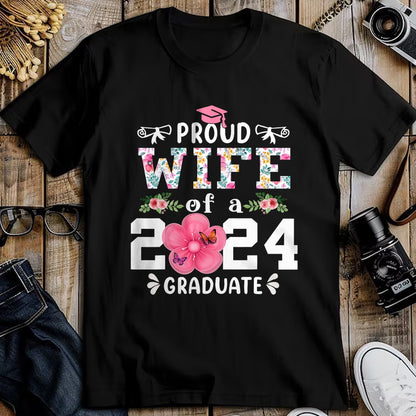 Best Wife Shirt, Wife and Husband Unisex T-Shirt/Hoodie/Sweatshirt HLT00 - Gift for wife T shirt, lucky wife   Proud Wife of a 2024 graduate for family graduation T-Shirt